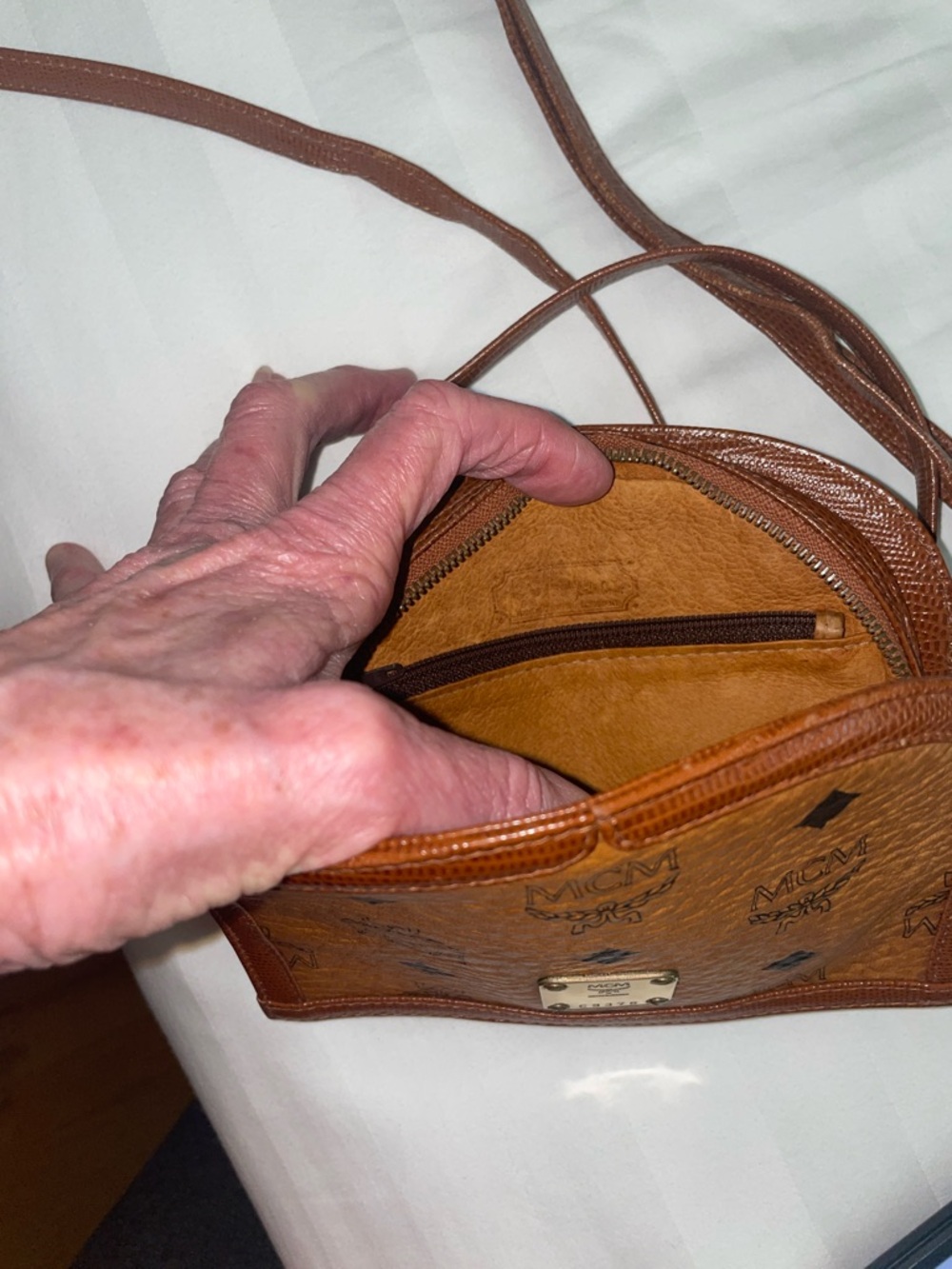 MCM Cognac and Medium Brown Logo Crossbody Bag - Picture 6 of 9